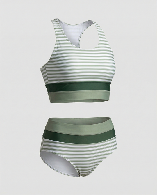 Gestreiftes Reißverschluss-Rücken Schick Bikini Set