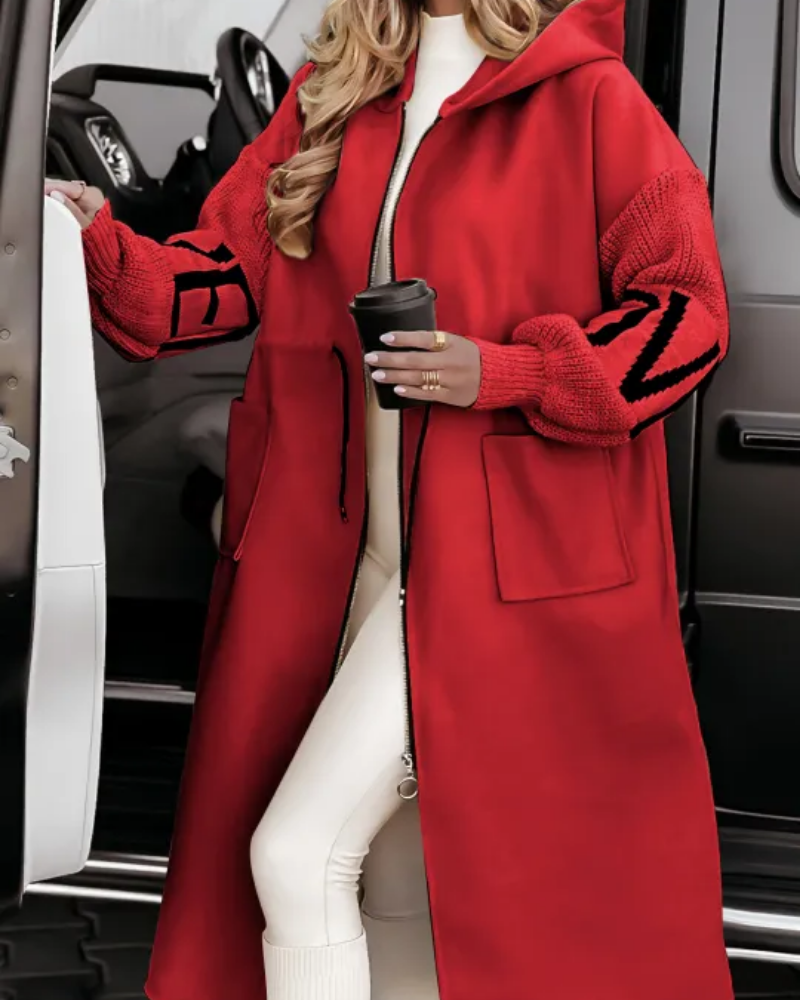 Lässige Kapuzenjacke mit Strickärmeln
