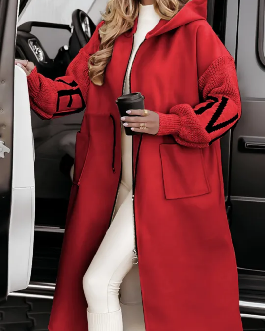 Lässige Kapuzenjacke mit Strickärmeln