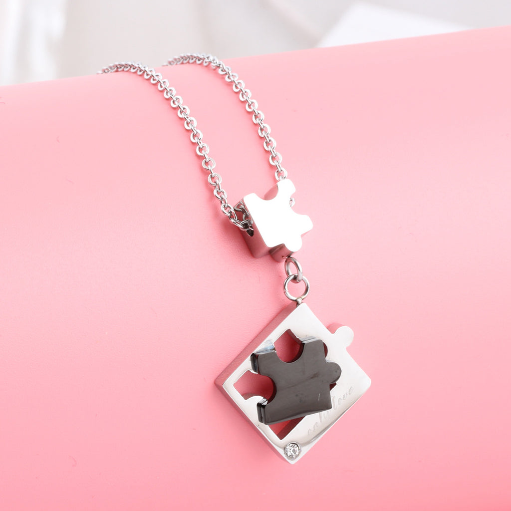 Damen Puzzle-Herz-Anhänger Halskette mit personalisierbarer Gravur Shop Nory