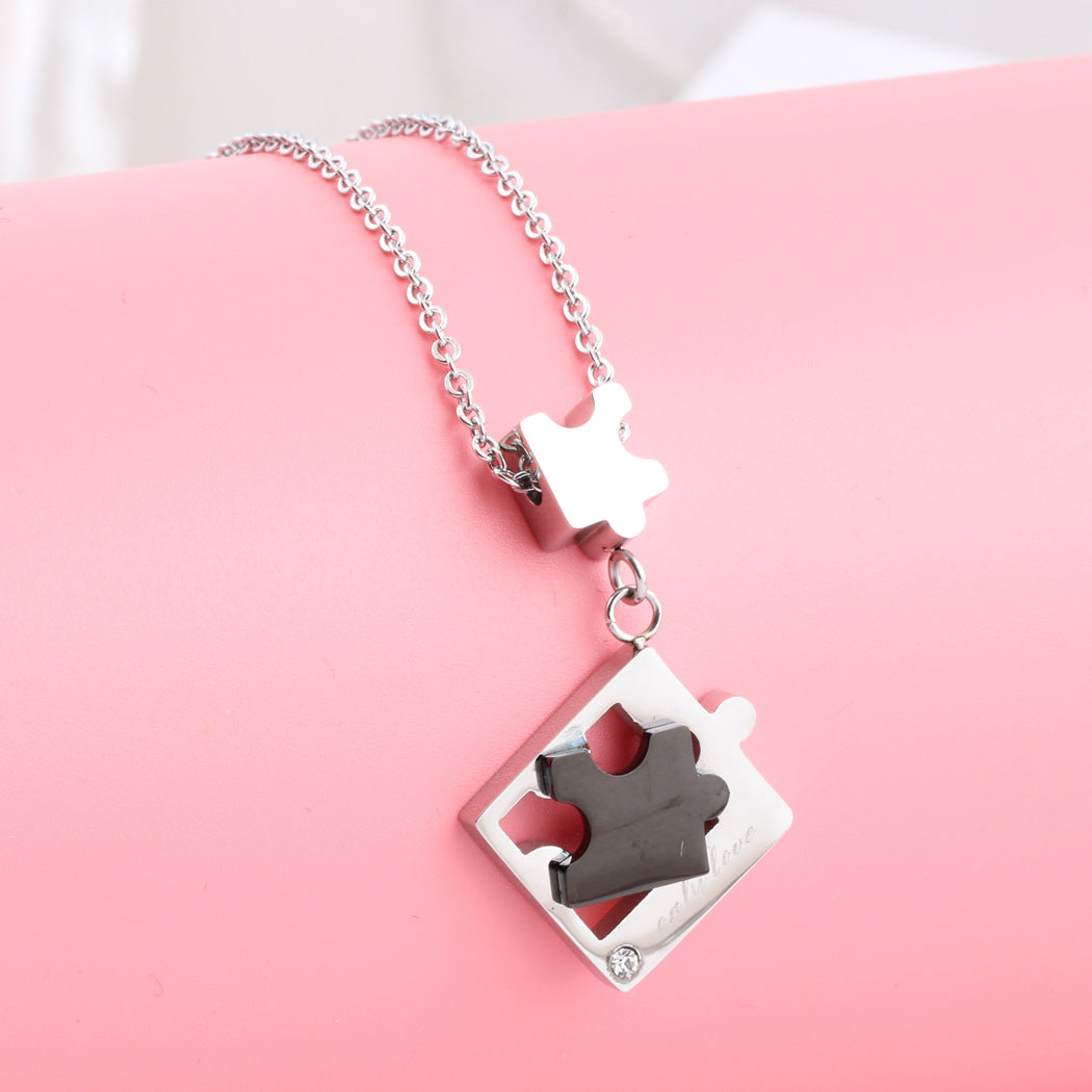 Damen Puzzle-Herz-Anhänger Halskette mit personalisierbarer Gravur Shop Nory