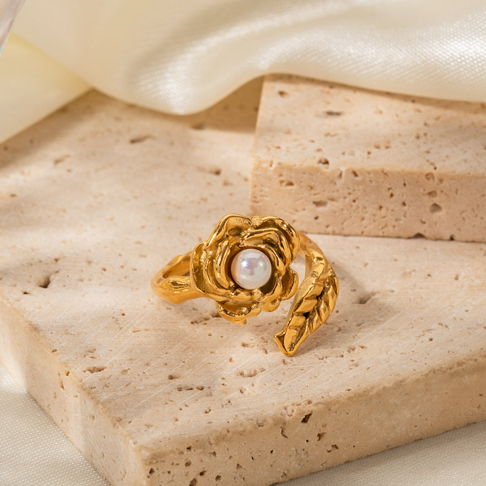 Ring "Rosi" Rosen Design in Edelstahl - 18k vergoldet | Shop Nory