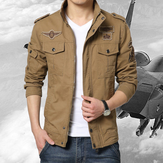 Herren Militärinspirierte Canvas-Fieldjacke mit Mehrfach-Taschen und Stehkragen Shop Nory