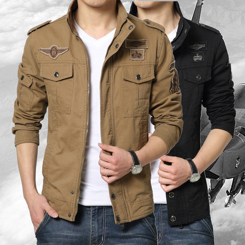 Herren Militärinspirierte Canvas-Fieldjacke mit Mehrfach-Taschen und Stehkragen Shop Nory