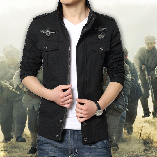 Herren Militärinspirierte Canvas-Fieldjacke mit Mehrfach-Taschen und Stehkragen Shop Nory