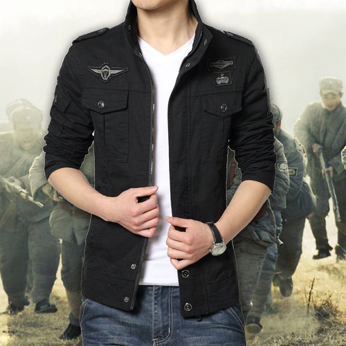Herren Militärinspirierte Canvas-Fieldjacke mit Mehrfach-Taschen und Stehkragen Shop Nory