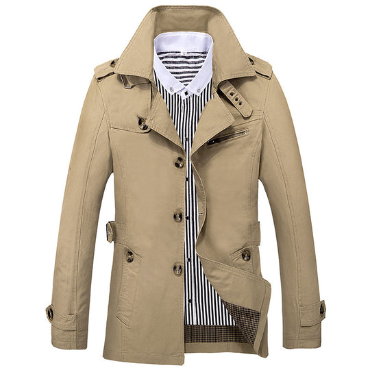 Herren Kurztrenchcoat mit Stehkragen Schulterklappen und Tailleneinstellung Shop Nory
