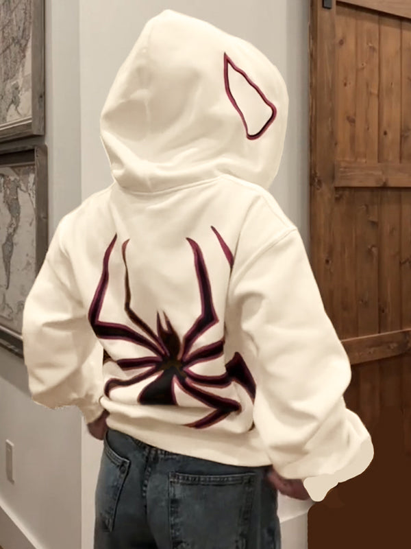 Hoodie mit Reißverschluss Und Spinnenprint