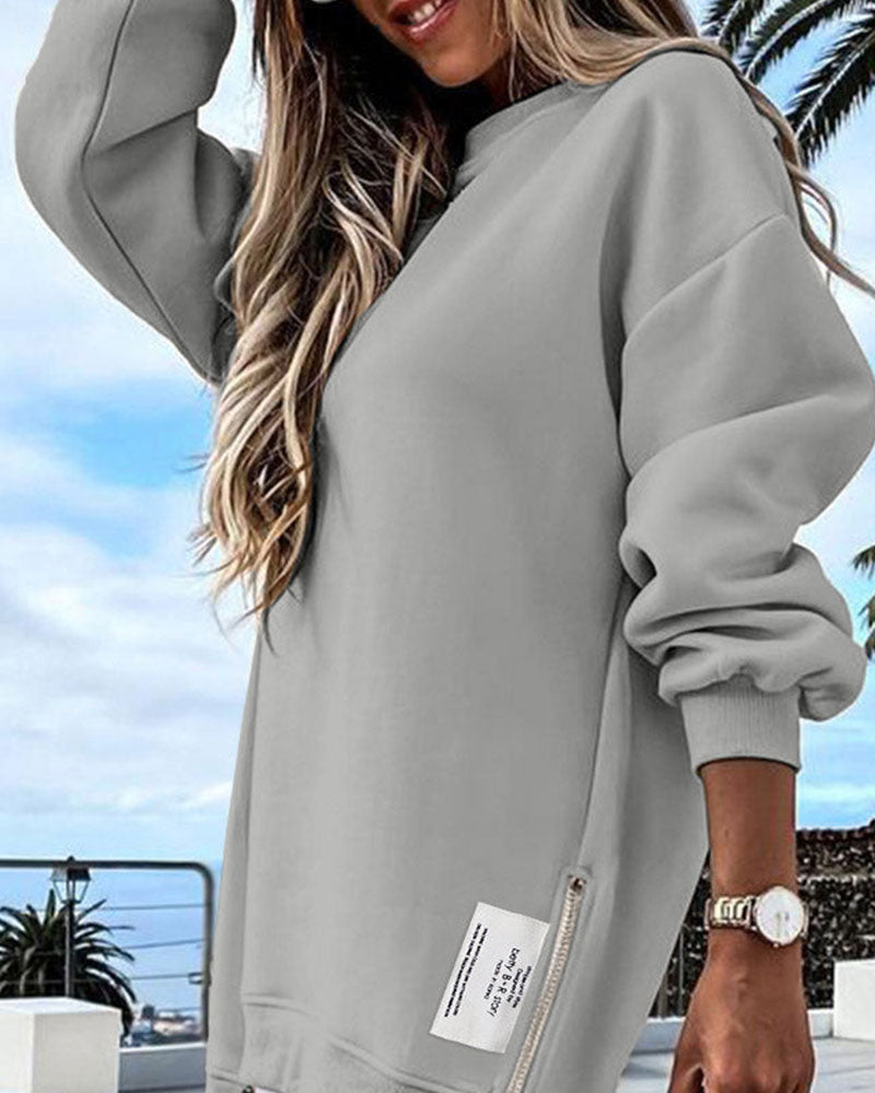 Sweatshirtkleid mit Langen Ärmeln Reißverschluss und Schlitz