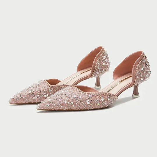 Stilvolle Schuhe mit Spitzer Zehe und Mittlerem Absatz mit Glitzeroberfläche