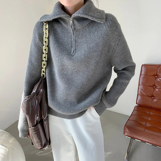 dicker Strickpullover mit Reißverschlusskragen für herbstliche Schichten