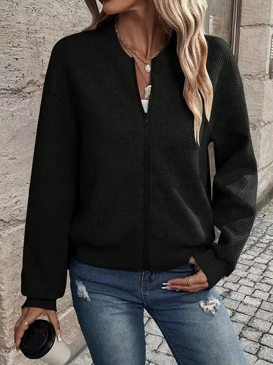 Cardigan - Damen Herbst Zip-Up Texturierter Cardigan mit Rippbund