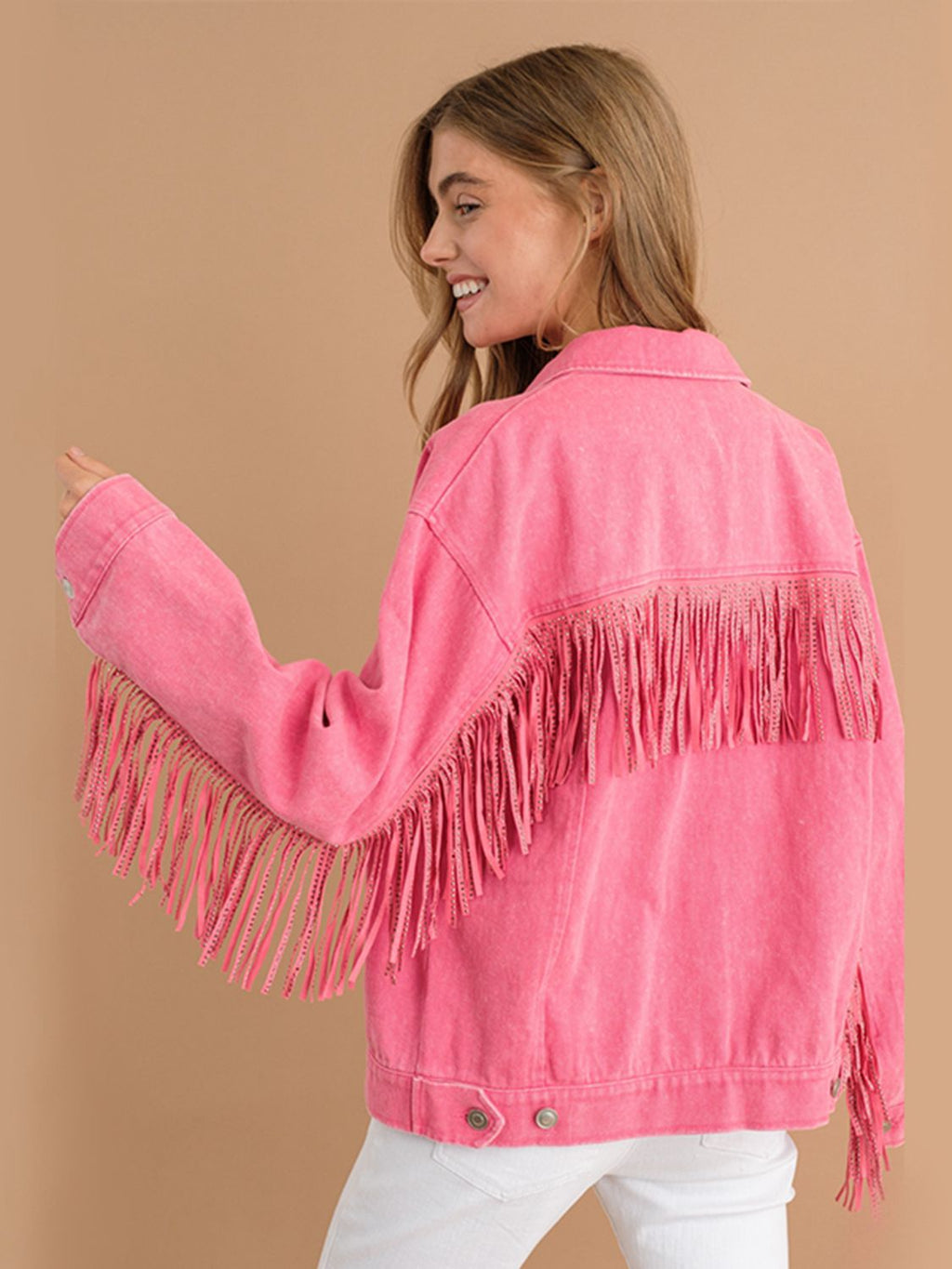 Fransen-Detail Gefallene Schulter Denimjacke