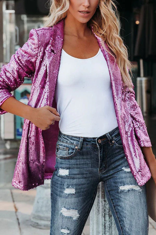 Blazer mit Revers und Pailletten