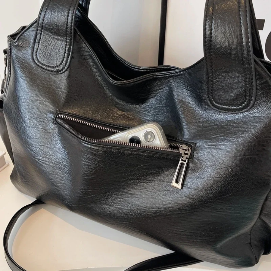 Stilvolle Lederhandtasche Mit Reißverschluss