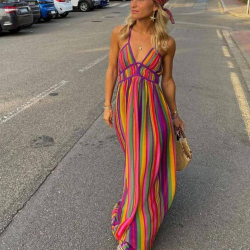 Vibrant Gestreiftes Maxikleid mit Taillenbetonung