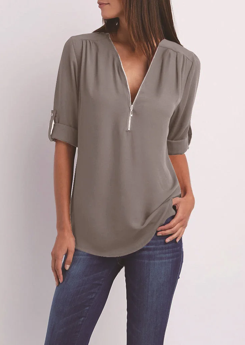 Chiffonbluse mit Reißverschluss