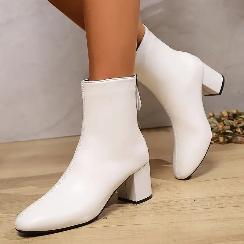 Damen Stiefeletten Spitze Zehenpartie, Klobiger Absatz