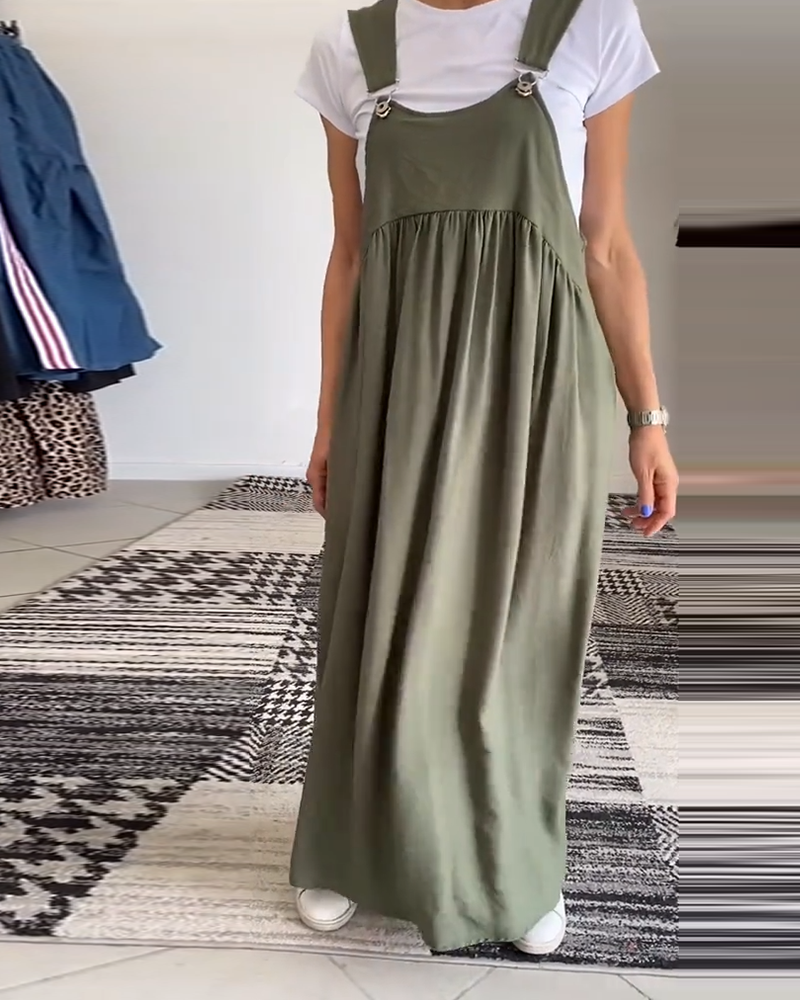 Kleid Lässig Einfarbig Hosenträger