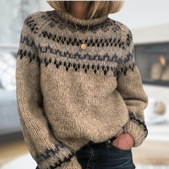 Isländischer Strickpullover mit Muster Wollmischung Warm und Zeitlos