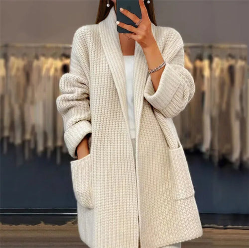 Eleganter Gerippter Gestrickter Cardigan Mit Offener Vorderseite