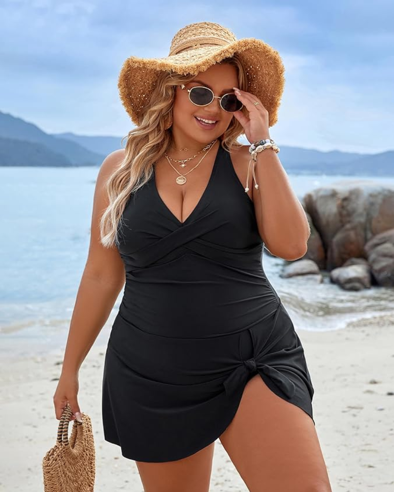 Plus Size Einteiler Schwimmdress Badeanzug Bauchkontrolle Badeanzüge