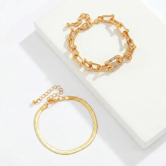 Damen Armband-Set mit Gliederdesign & Schlangenarmband in Goldoptik | Shopnory
