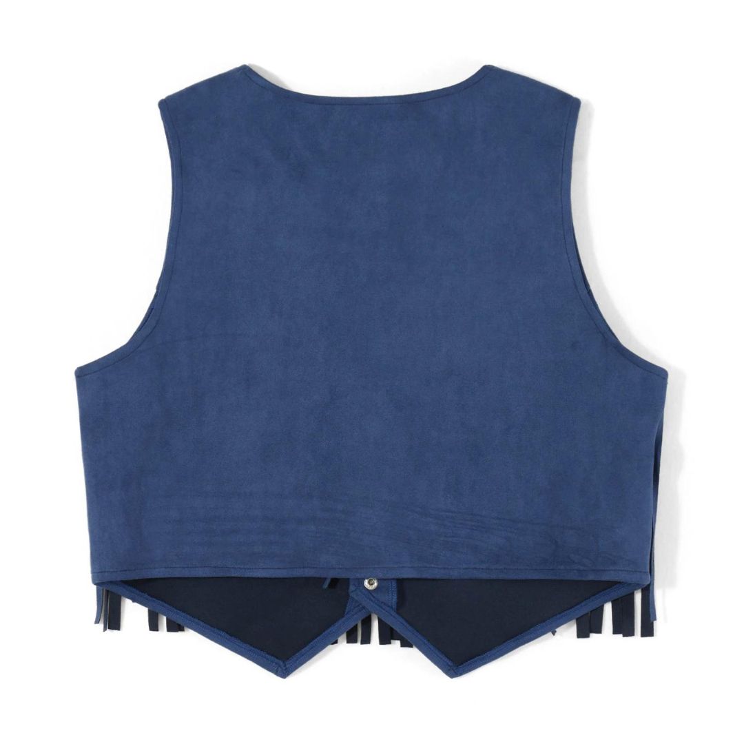 Shopnory | Wildleder-Weste mit Fransen und Knopfdetail