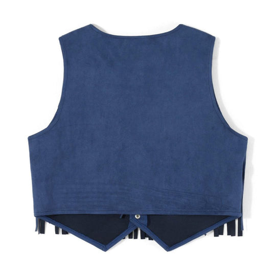Shopnory | Wildleder-Weste mit Fransen und Knopfdetail