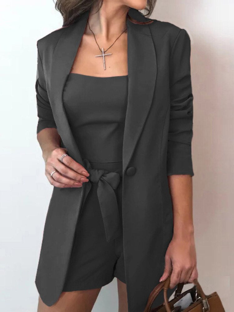 Weste Anzug Jacke High Waist Shorts 3Er Set