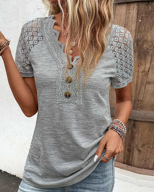 Damen T-Shirt mit kurzen Ärmeln und Spitze