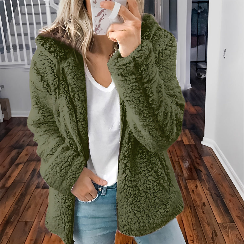 Lässige Teddy-Fleece-Hoodie-Jacke für Frauen
