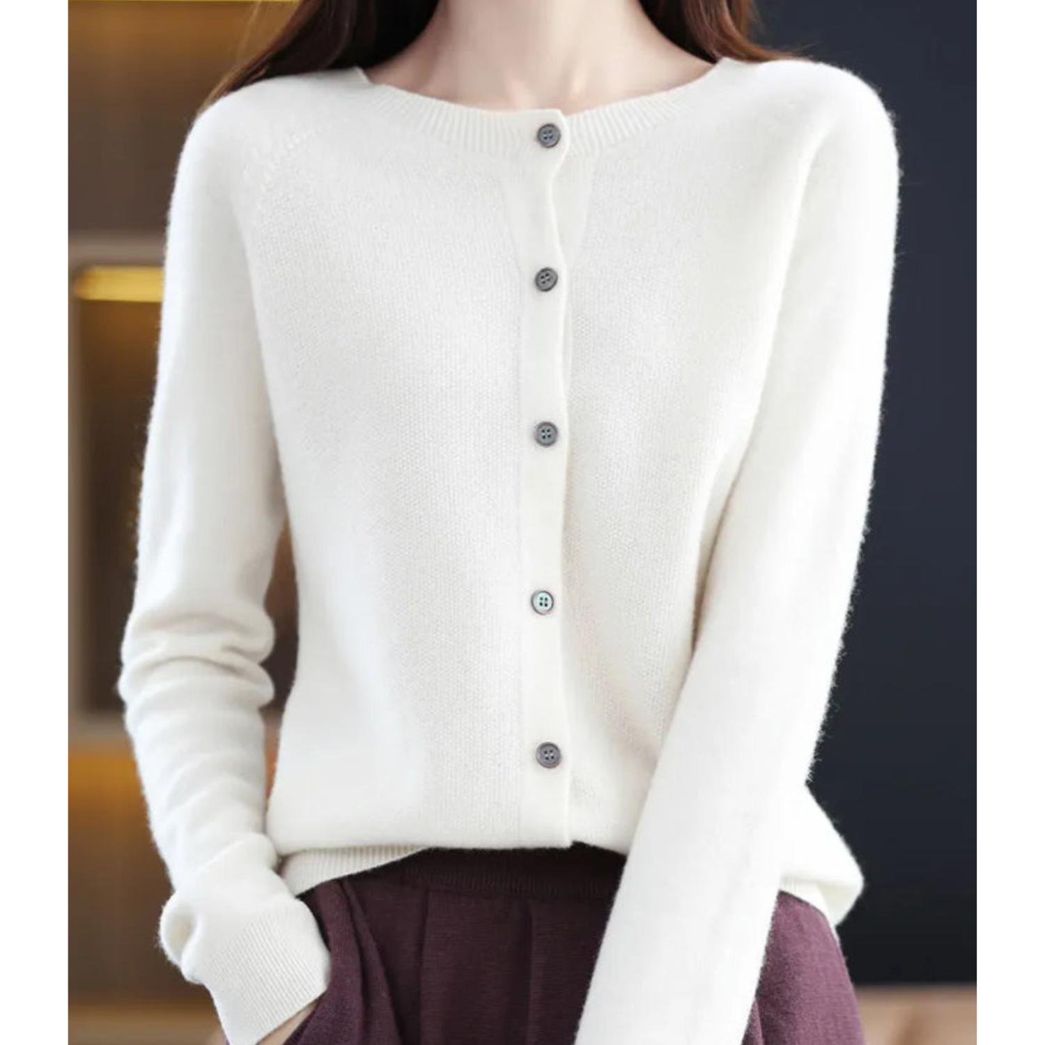 ShopNory | Merinowolle Damen O-Ausschnitt gestrickte Strickjacke Pullover