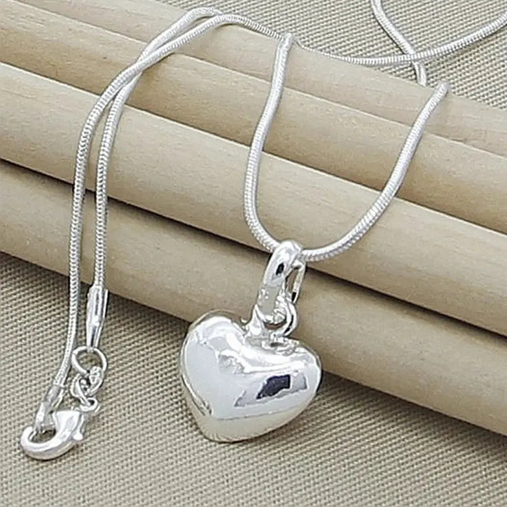 Sterling Silber Massiv Herz Kette Schlangenkette für Damen