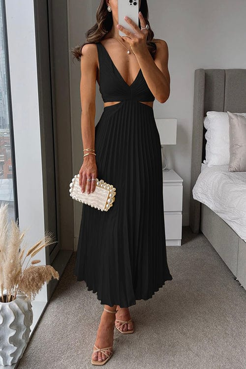 Damen Plissee Satin Kleid