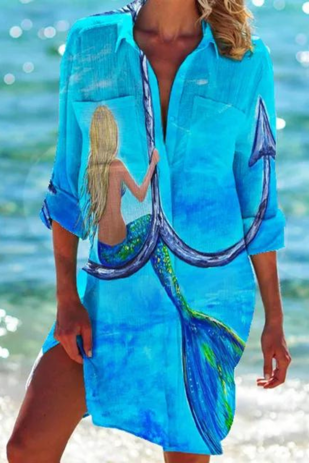 ShopNory - Lange Strandbluse mit Meeresmotiv