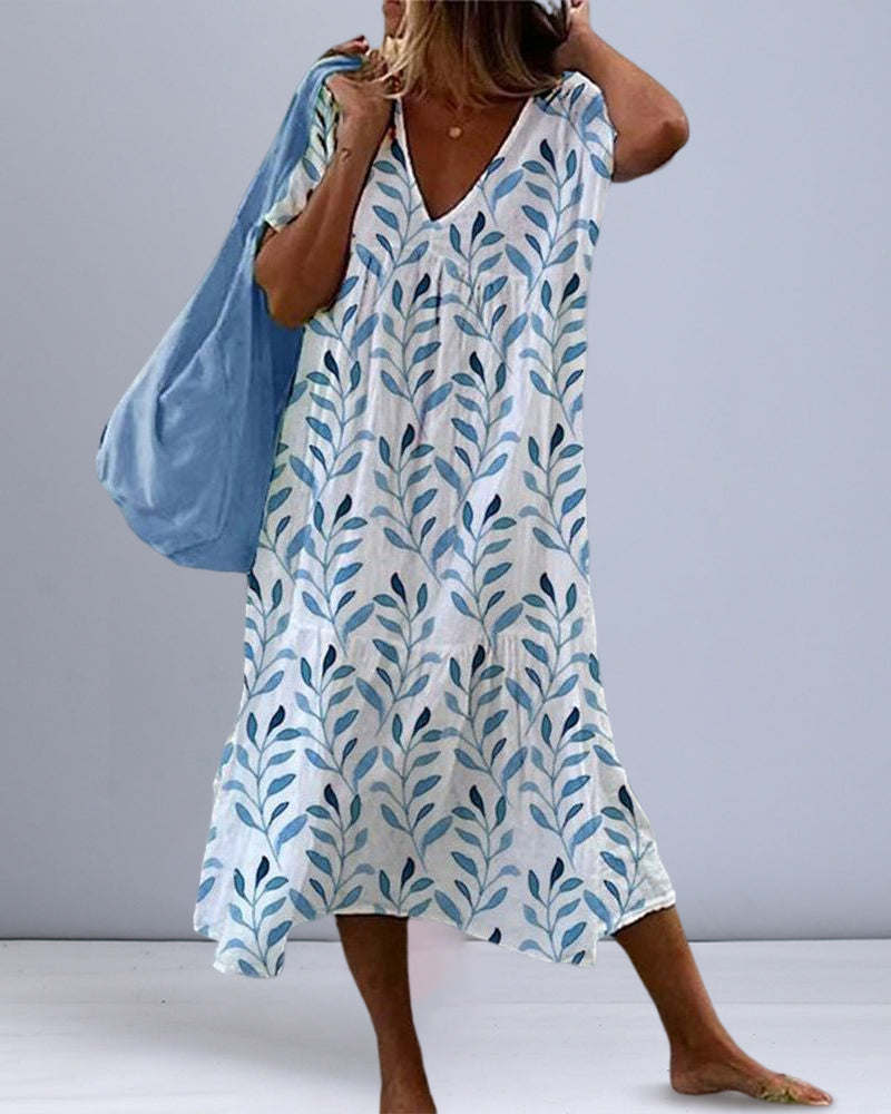 Midikleid mit Blattdruck