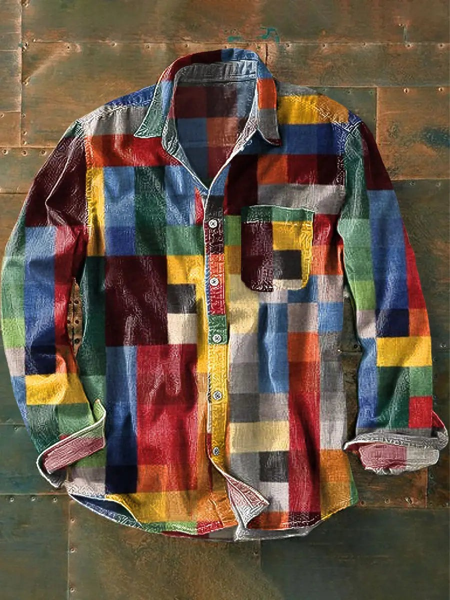 Stylisches Buntes Patchwork Button-Down Hemd