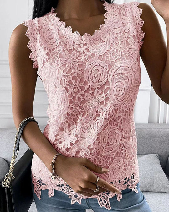Elegante Bluse in Einer Einfarbigen Farbe mit Spitze