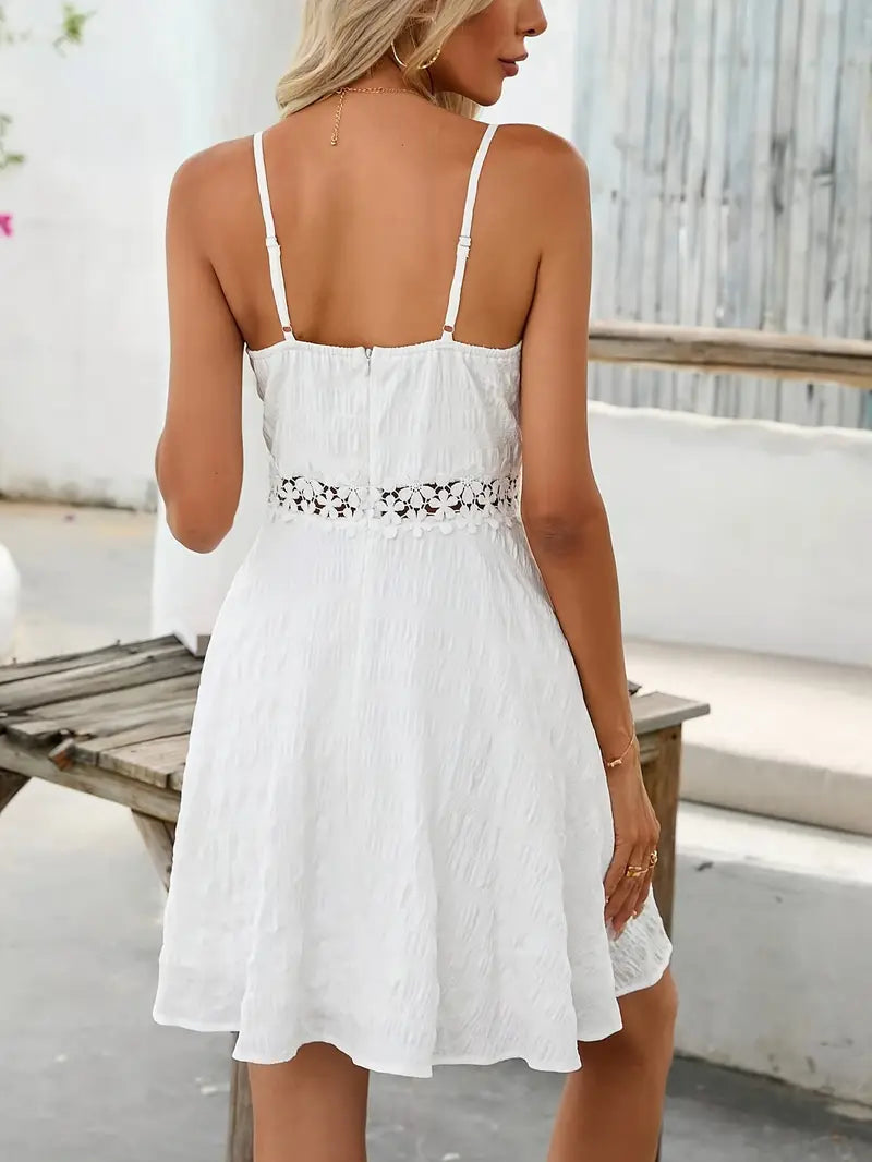 Elegantes Kleid Ohne Ärmel mit Spitze, Eng Anliegender Schnitt, A-Linie und Atmungsaktivität für Strand und Fest.