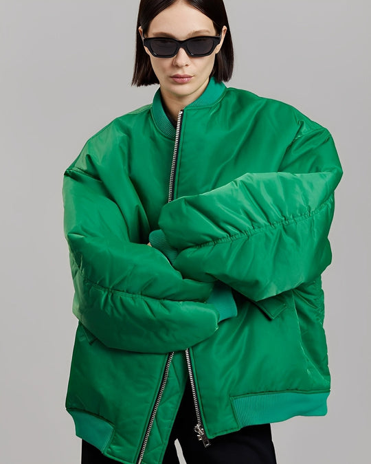 Damen Oversize Bomberjacke mit Reißverschluss
