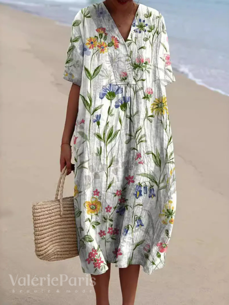 Lässiges Kleid mit Floralem Druck aus Atmungsaktivem Baumwollstoff