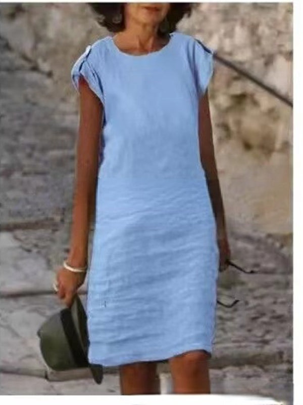 Farbenfrohes Midikleid für Frauen aus Baumwolle, ärmellos mit rundem Ausschnitt