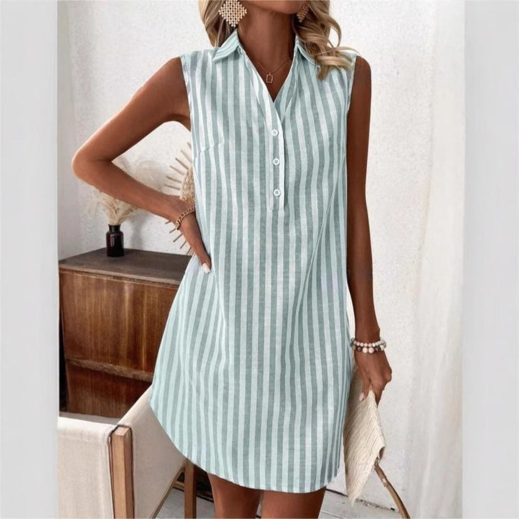 Ärmelloses Hemdkleid mit V-Ausschnitt und Knöpfen