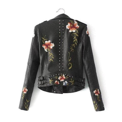 Damen Blumen PU Lederjacke
