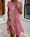 Kleid Rundhals Kurzarm Blumenmuster