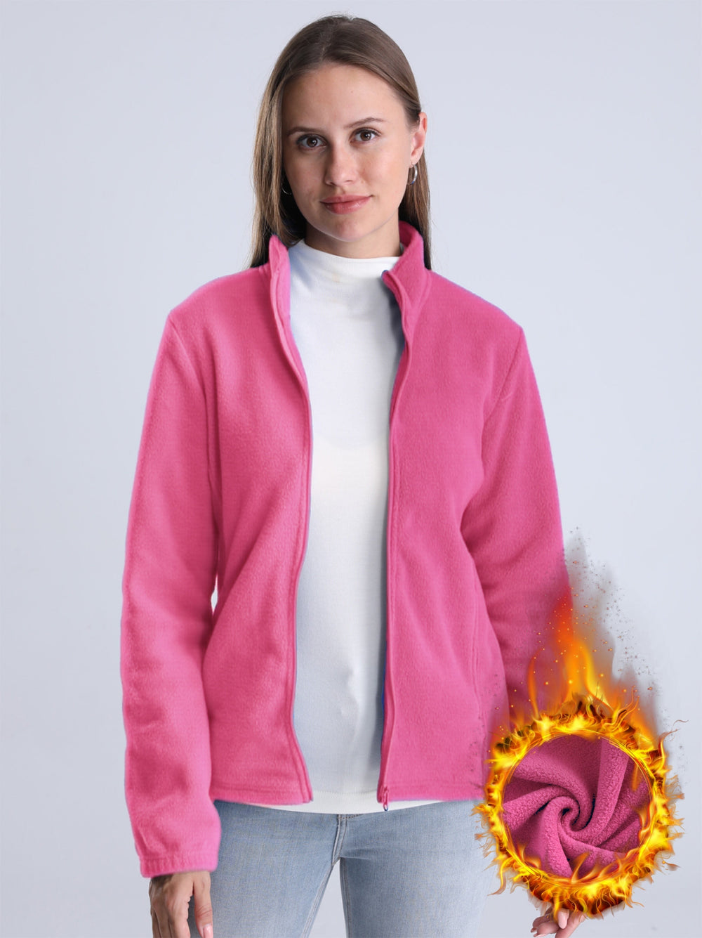 Shopnory | Unifarbene Fleece-Jacke mit Reißverschluss und Taschen