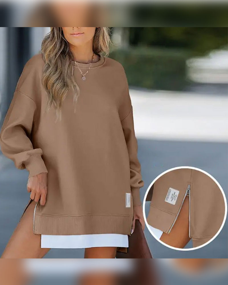 Sweatshirtkleid mit Langen Ärmeln Reißverschluss und Schlitz