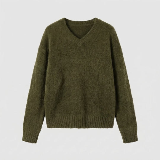Damen Kuscheliger V‑Ausschnitt Mohair‑Blend Oversize‑Pullover mit gerippten Bündchen Shop Nory