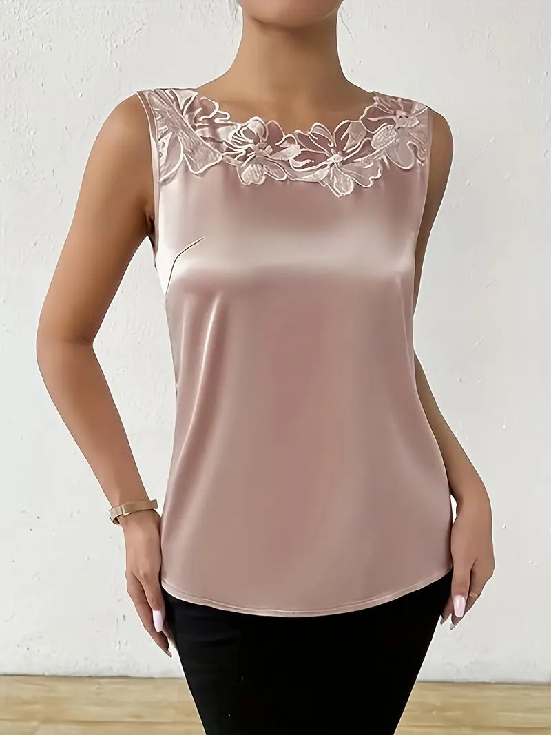 Shopnory | Satin Bluse mit Blumendetail für Damen